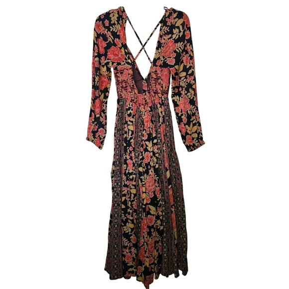 New Free People A New Way Floral Maxi Dress $168 X-SMALL Navy Combo Smocked - Picture 5 of 6